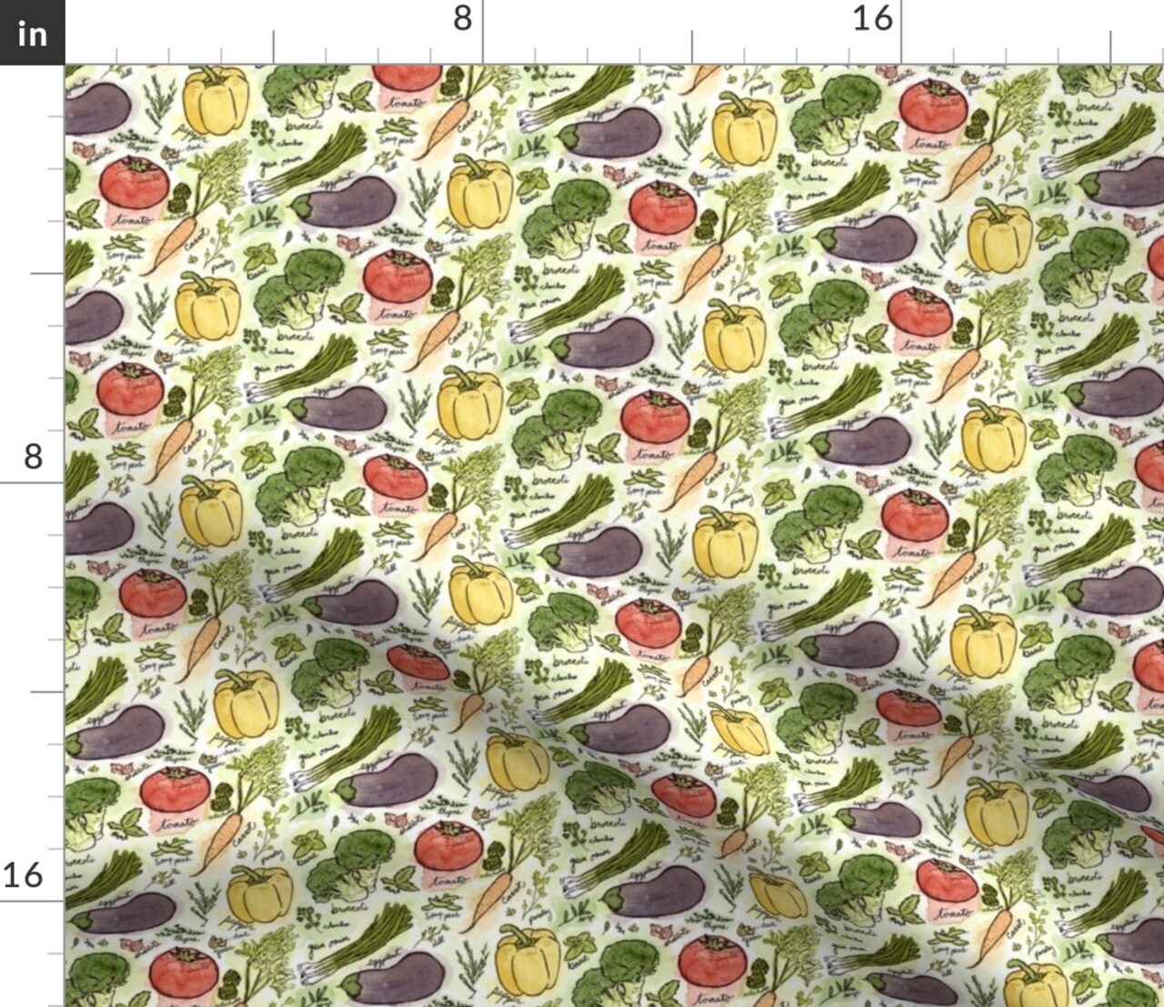Colorful Vegetables Watercolor Garden Veggies Kitchen Small Scale Custom Printed Fabric by Spoonflower Various Fabrics by the Yard or Fat Quarter